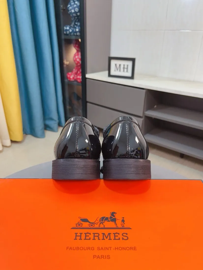Men's shoes 💰500🌹🌹《HERMES》Hermès business leather shoes, original factory configuration, original imported open edge bead upper + luxury hardware logo + fully imported original customized sheepskin lining, sole: rubber wear-resistant outsole, difficult craftsmanship, original factory follow-up goods, 🔍🔍high quality code number: 38-44 45 can be customized